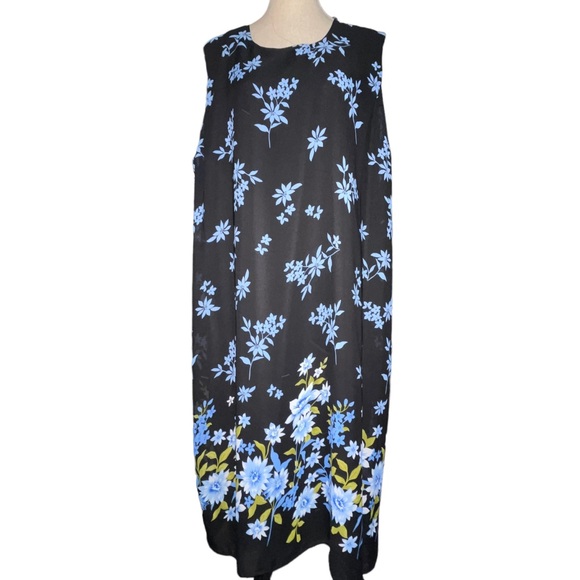 Anthony Richards Women’s Black  Blue Floral Sheath Dress Sleeveless Sz 22W Vtg - Picture 1 of 5